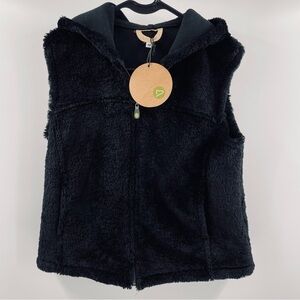 NWT Dankini Polartec Furry Bkack Hooded Zip Front Sleeveless Warm Winter Vest